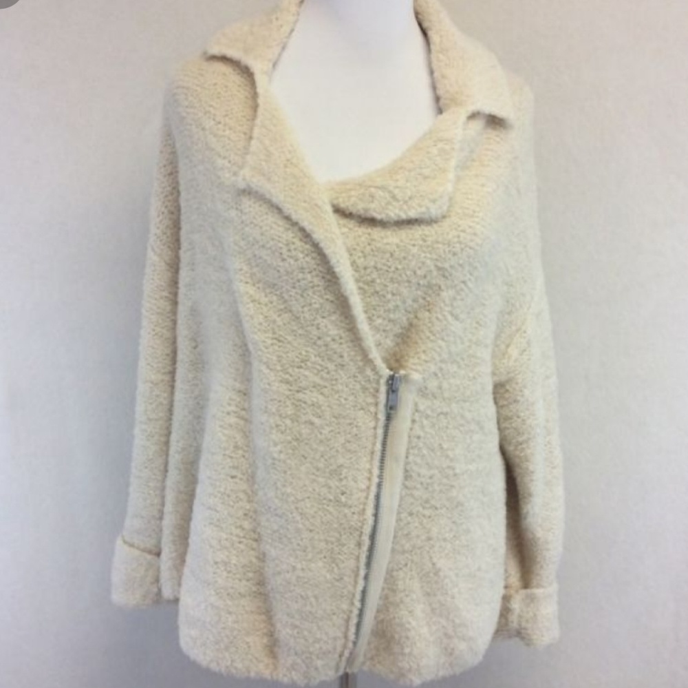 Cream Wool Blend Boxy Zip Sweater